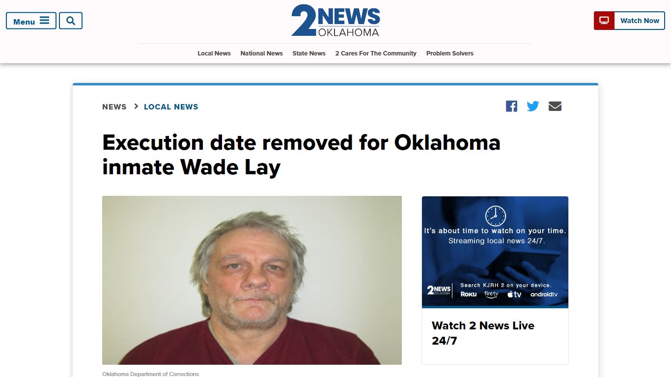 Execution date removed for Oklahoma inmate Wade Lay